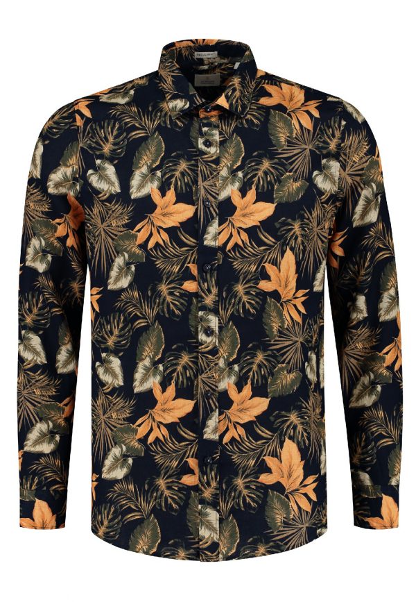 Dstrezzed linnen overhemd Leafs - heren Dstrezzed Shirt Leafs Linen Dk. Navy