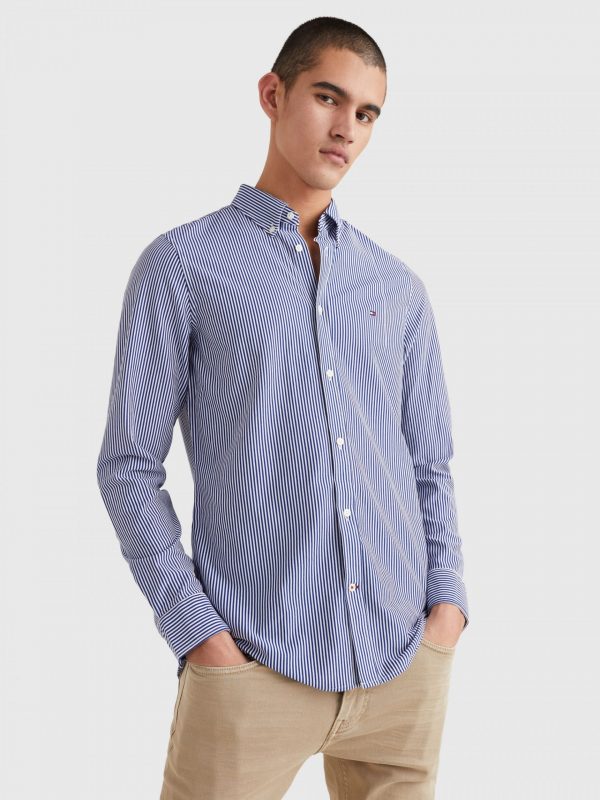 Tommy Hilfiger overhemd MW0MW237900A8 - heren Tommy Hilfiger SLIM 1985 KNIT STRIPED SF SHIRT Navy / White