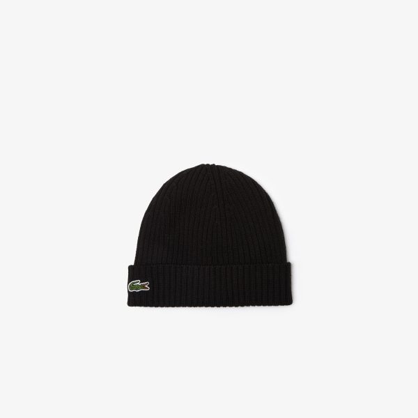 Zwarte Lacoste pet RB0001-031 - Lacoste 2G4B Knitted cap 07 BLACK