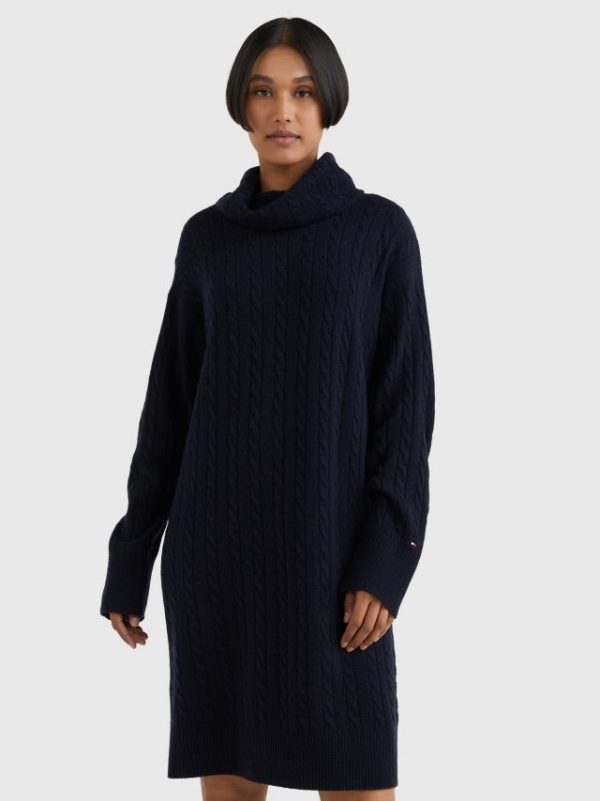 Tommy Hilfiger jurk WW0WW36805DW5 - dames Tommy Hilfiger SOFTWOOL CABLE ROLL-, DW5 Desert Sky
