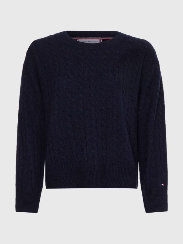 Tommy Hilfiger trui WW0WW36154DW5 - dames Tommy Hilfiger SOFTWOOL CABLE C-NK, DW5 Desert Sky