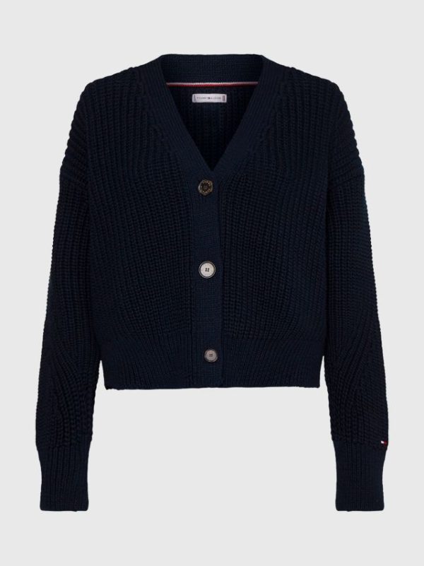 Tommy Hilfiger vest WW0WW35878DW5 - dames Tommy Hilfiger ORG COTTON BUTTON V-, DW5 Desert Sky