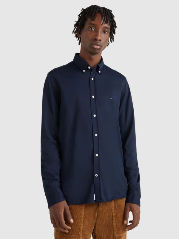 Tommy Hilfiger overhemd MW0MW28341DW5 - heren Tommy Hilfiger 1985 KNIT SOLID SF S, DW5 Desert Sky