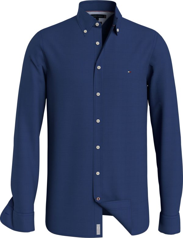 Tommy Hilfiger overhemd MW0MW30675DCC - heren Tommy Hilfiger 1985 KNITTED SF SHIR, DCC Carbon Navy