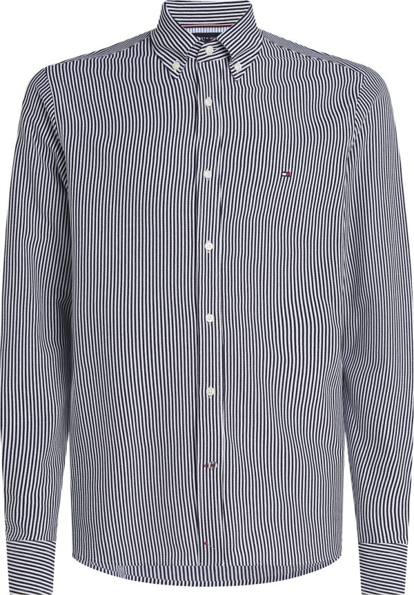 Tommy Hilfiger overhemd MW0MW306780A4 - heren Tommy Hilfiger 1985 KNIT STRIPE SF, 0A4 Carbon Navy / Optic White