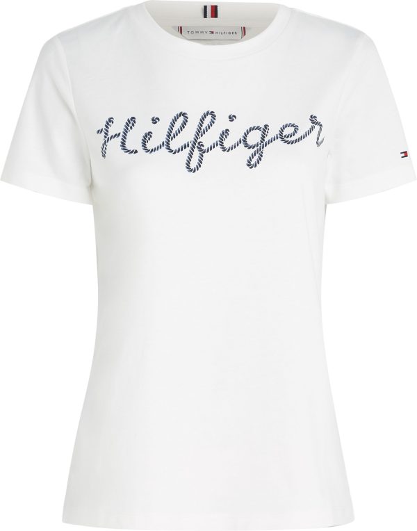 Tommy Hilfiger t-shirt WW0WW37888YBL - dames Tommy Hilfiger REG ROPE PUFF PRINT, YBL Ecru